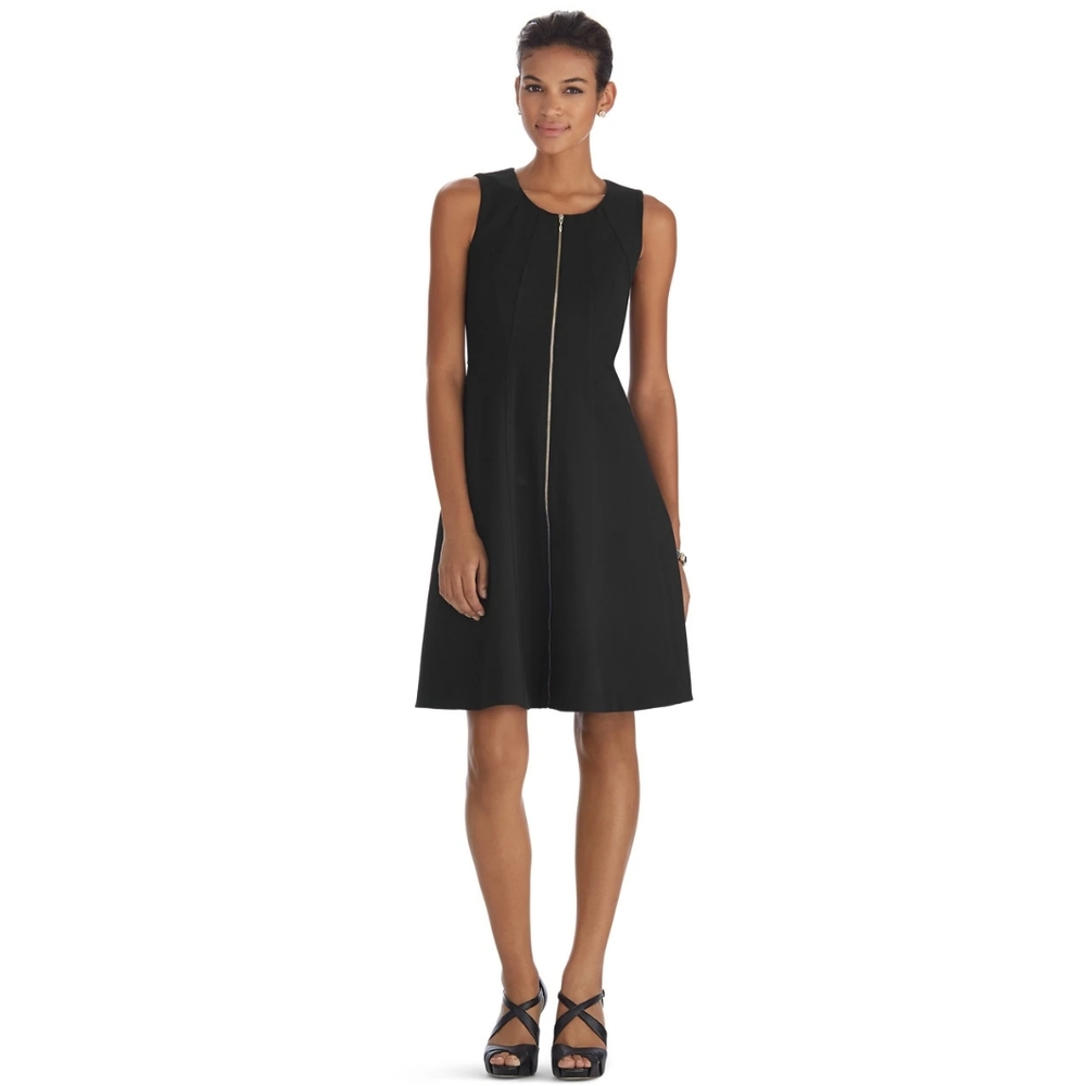 WHBM Sleeveless Zip Front Fit And Flare Black Dress
